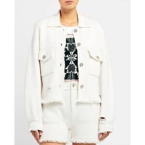 NEW BARRIE denim fringed cashmere cotton shorts in niveous